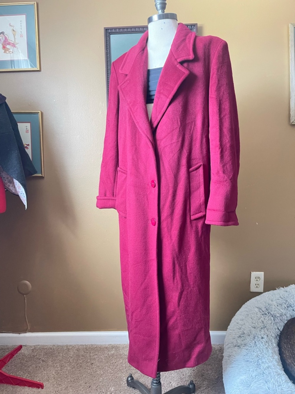 Long Fuchsia Wool Coat (100% pure wool certified)